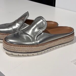 Brunello Cucinelli Metallic Silver Leather Espadrille Mules